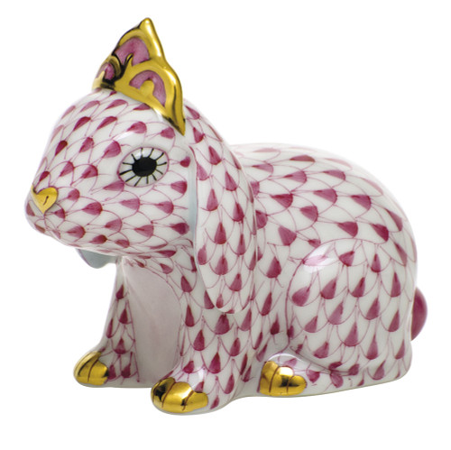 Herend Porcelain Shaded Raspberry Pink Bunny With Tiara 2.75L X 1.5W X 2.25H