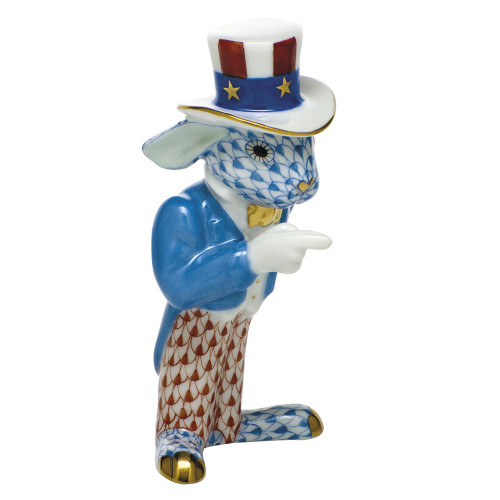 Herend Porcelain Shaded Multicolor Patriotic Bunny 1.75L X 3.25H