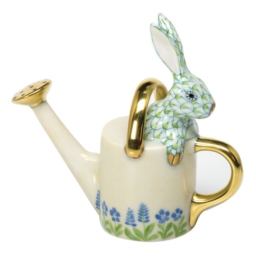 Herend Porcelain Shaded Key-Lime-Green Watering Can Bunny 3L X 3H