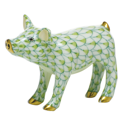 Herend Porcelain Shaded Key-Lime-Green Smiling Pig 2.5L X 2H