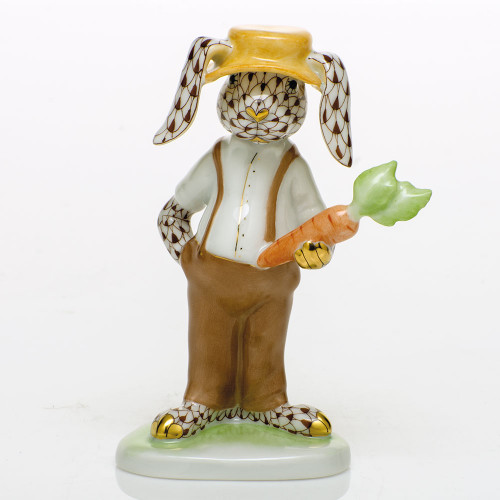 Herend Porcelain Shaded Chocolate Farmer Bunny 1.75L X 3.75H