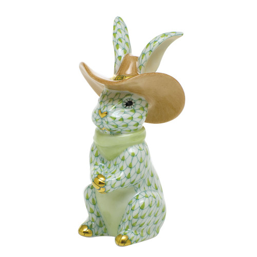 Herend Porcelain Shaded Key-Lime-Green Cowboy Bunny 2L X 2W X 3.5H