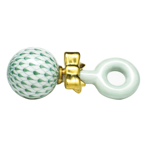 Herend Porcelain Shaded Green Baby Rattle 4L X 1.25H