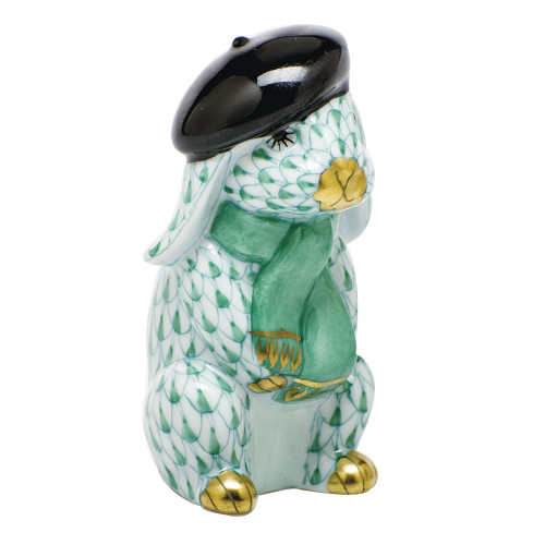 Herend Porcelain Shaded Green Beret Bunny 1.25L X 2.5H