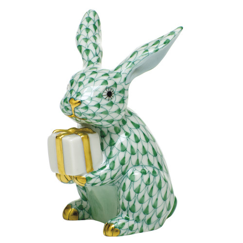 Herend Porcelain Shaded Green Celebration Bunny 2.25L X 2.25W X 3H