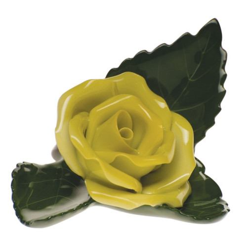 Herend Yellow Rose On Leaf - Yellow 3 inch L X 2 inch