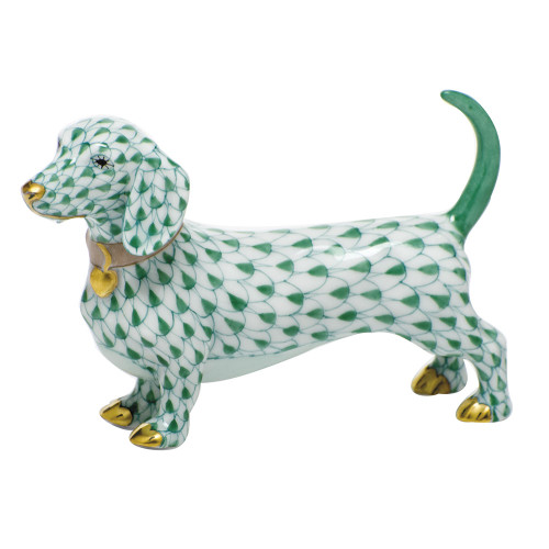 Herend Porcelain Shaded Green Dachshund 3.25L X 2.25H