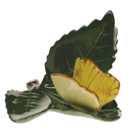 Herend Yellow Butterfly On Leaf - Yellow 3 inch L