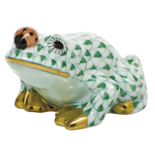 Herend Porcelain Shaded Green Frog With Ladybug 2.25L X 1.5H