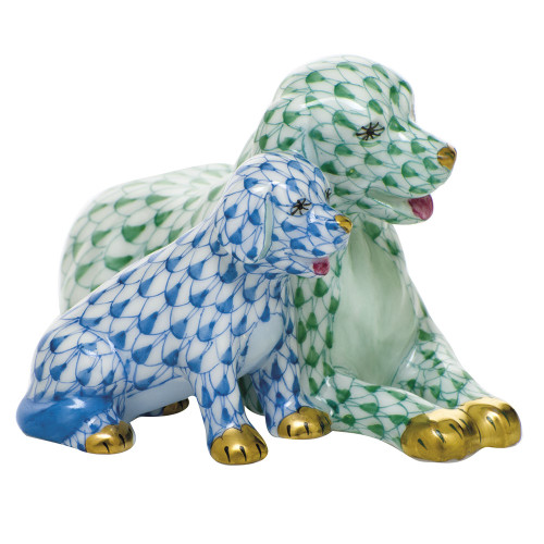 Herend Porcelain Shaded Green Mommy And Me 3.75L X 2H - Blue & Green