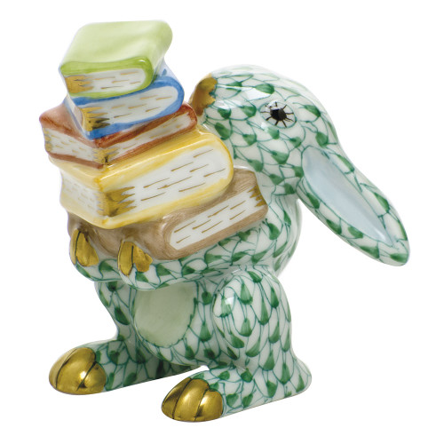 Herend Porcelain Shaded Green Scholarly Bunny 2.25L X 2.25H