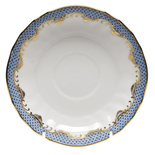 Herend White With Light Blue Border Canton Saucer 5.5"D