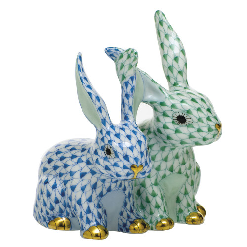 Herend Porcelain Shaded Green Twisted Bunnies 2.75L X 2.75W X 3.5H