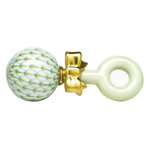 Herend Porcelain Shaded Key-Lime-Green Baby Rattle 4L X 1.25H