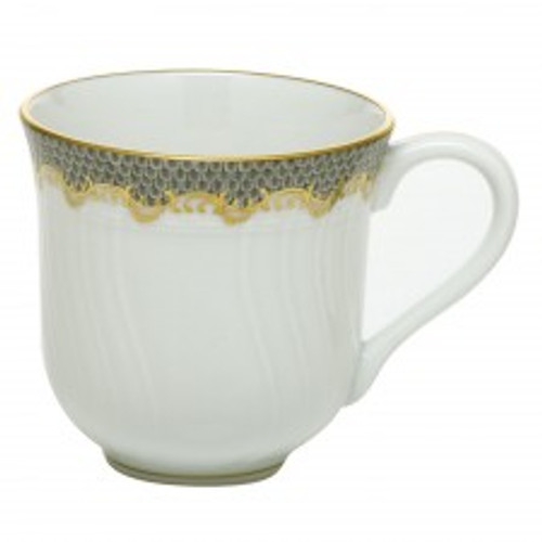 Herend Porcelain White with Gray Border Mug (10 Oz) 3.5H - Gray