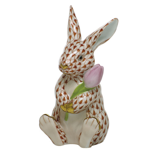 Herend Porcelain Shaded Rust Blossom Bunny 2.5L X 4.75H