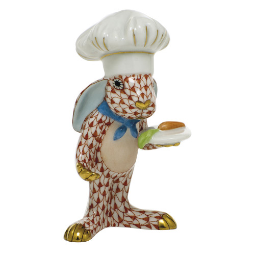Herend Porcelain Shaded Rust Chef Bunny 1.75L X 3.25H