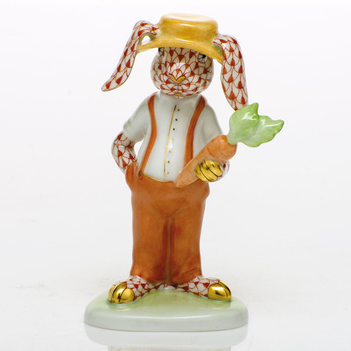Herend Porcelain Shaded Rust Farmer Bunny 1.75L X 3.75H