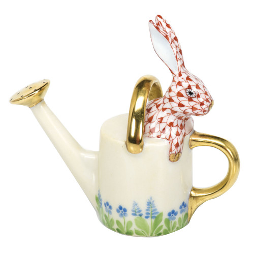 Herend Porcelain Shaded Rust Watering Can Bunny 3L X 3H