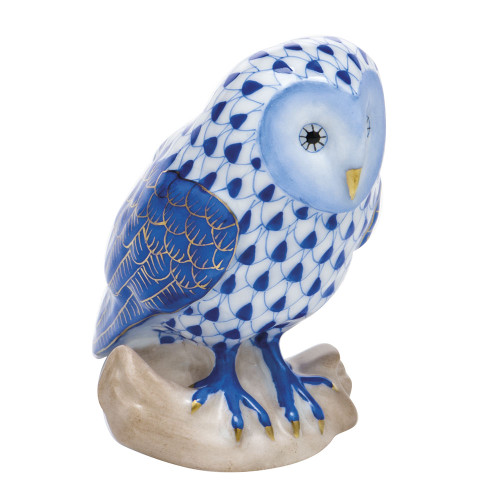 Herend Porcelain Shaded Sapphire Blue Barn Owl 2.25L X 2.5H