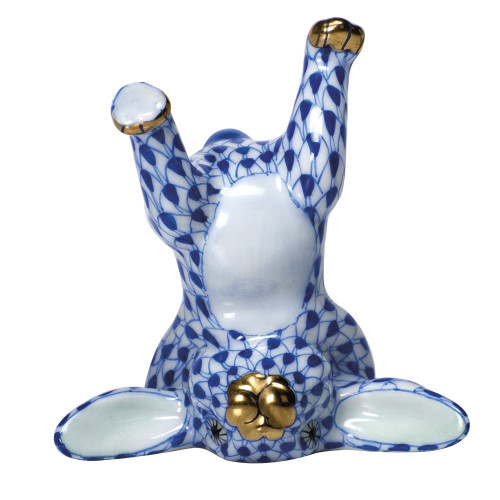 Herend Porcelain Shaded Sapphire Blue Handstand Bunny 2.25L X 2.25H
