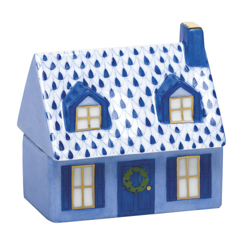 Herend Porcelain Shaded Sapphire Blue Home Sweet Home 2.75L X 2.75H