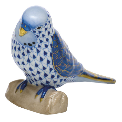 Herend Porcelain Shaded Sapphire Blue Parakeet 4L X 2.75H