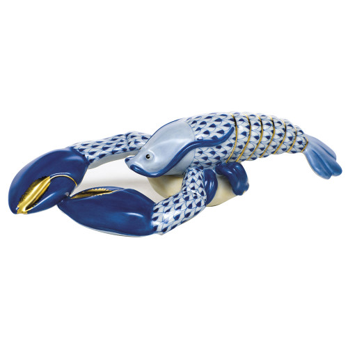 Herend Porcelain Shaded Sapphire Blue Small Lobster 6.25L X 1.25H