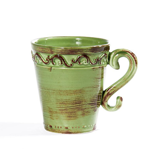 Intrada Italy Baroque Verde Green Mugs 5" / 16 oz Set of 4