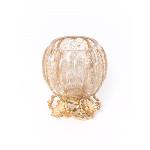 Jay Strongwater Rhett Leaf & Flower Gilded Votive