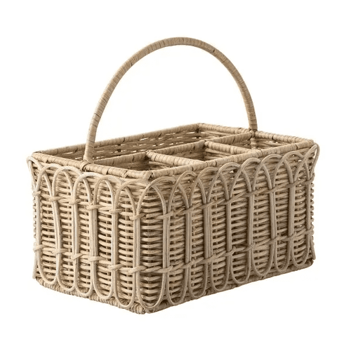 Juliska Provence Rattan Whitewash  Silverware Caddy with Place for Napkins