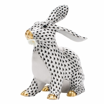 Herend Shaded Black Bunny Rabbit Figurines