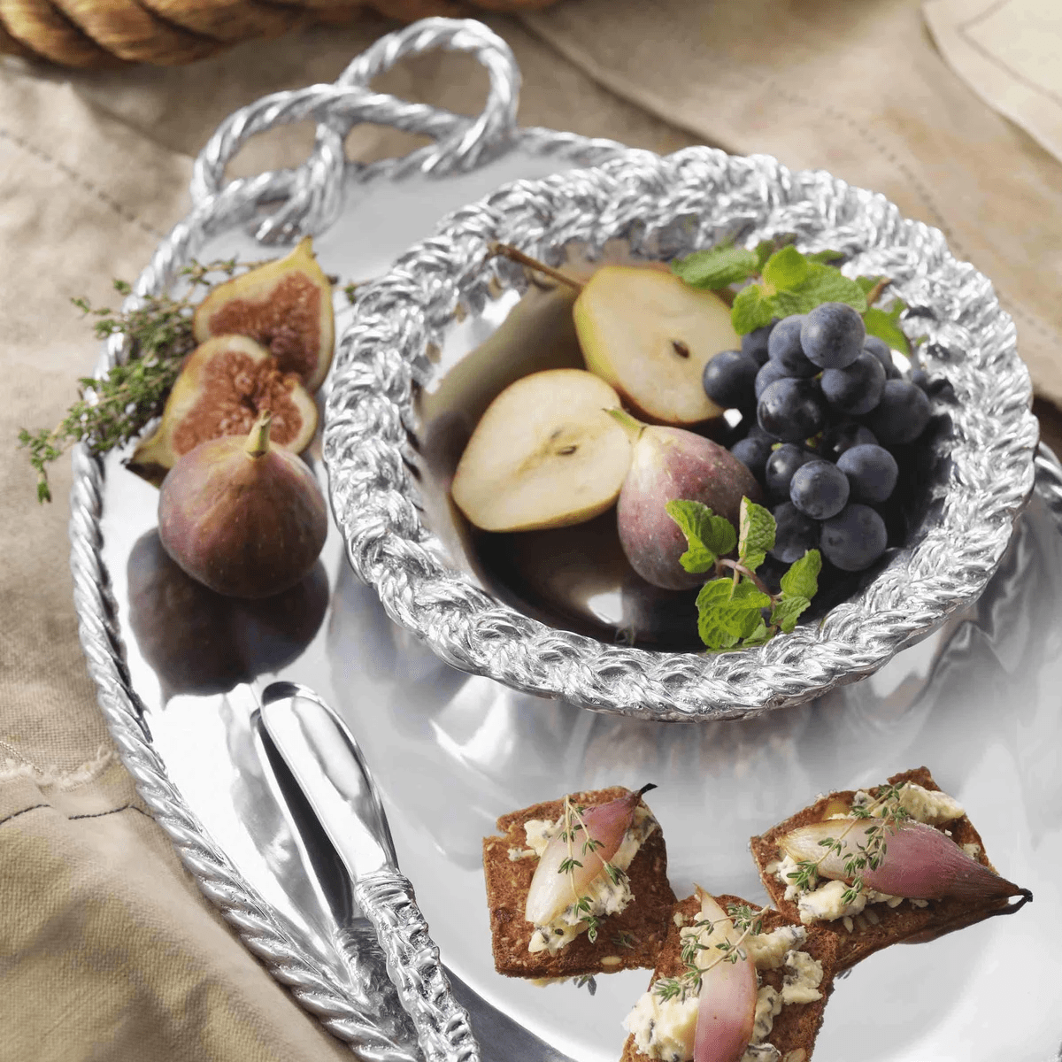 Mariposa Braided Rope Metal Serveware Collection