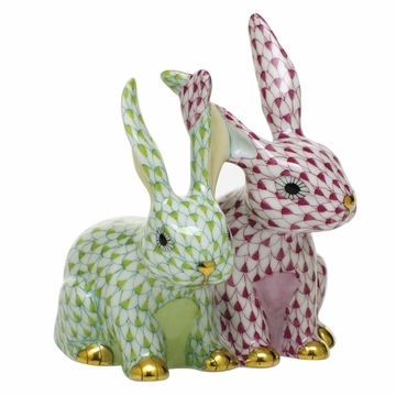 Herend White & Multicolor Bunny & Rabbit Figurines