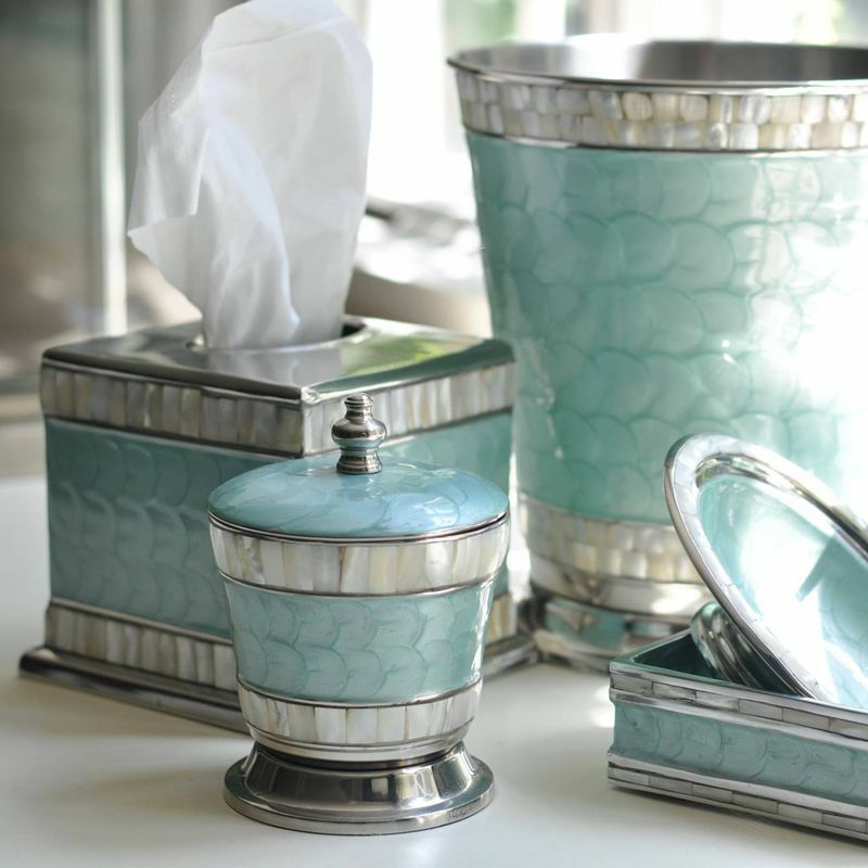 Anka Greek Key Grey & Silver Bathroom Accessory Set, Luxury Bath Decor