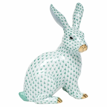 Herend Shaded Green Bunny Rabbit Figurines