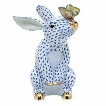 Herend Shaded Blue Bunny Rabbit Figurines