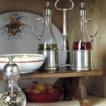 Pewter & Glass Condiment Set - Italian Pewter Tableware