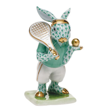 Herend Shaded Green Fishnet Figurine - Tennis Bunny 2.25 inch L X 3.75 ...