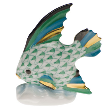 Herend Green Fishnet Figurine - Fish Table Ornament 2.5 inch H -  Distinctive Decor