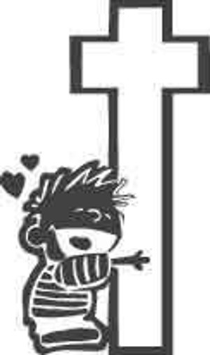 Boy Hugging Cross Decal