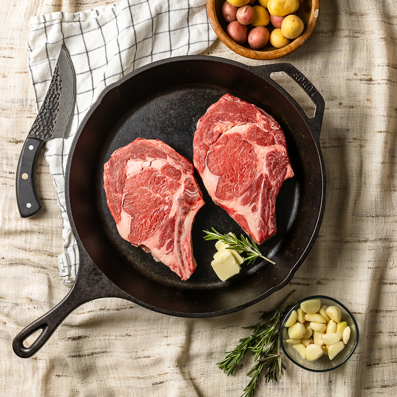 Grass-fed, grain-finished USDA Prime Bone-in Ribeye Steak