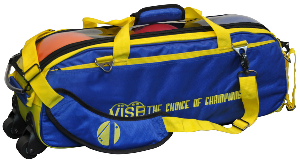 Vise 3 Ball Clear Top Roller Bowling Bag Blue Yellow