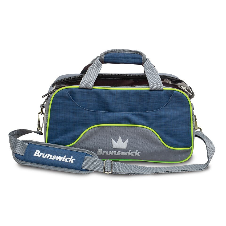 Brunswick Crown Deluxe 2 Ball Double Tote Bowling Bag Navy Lime