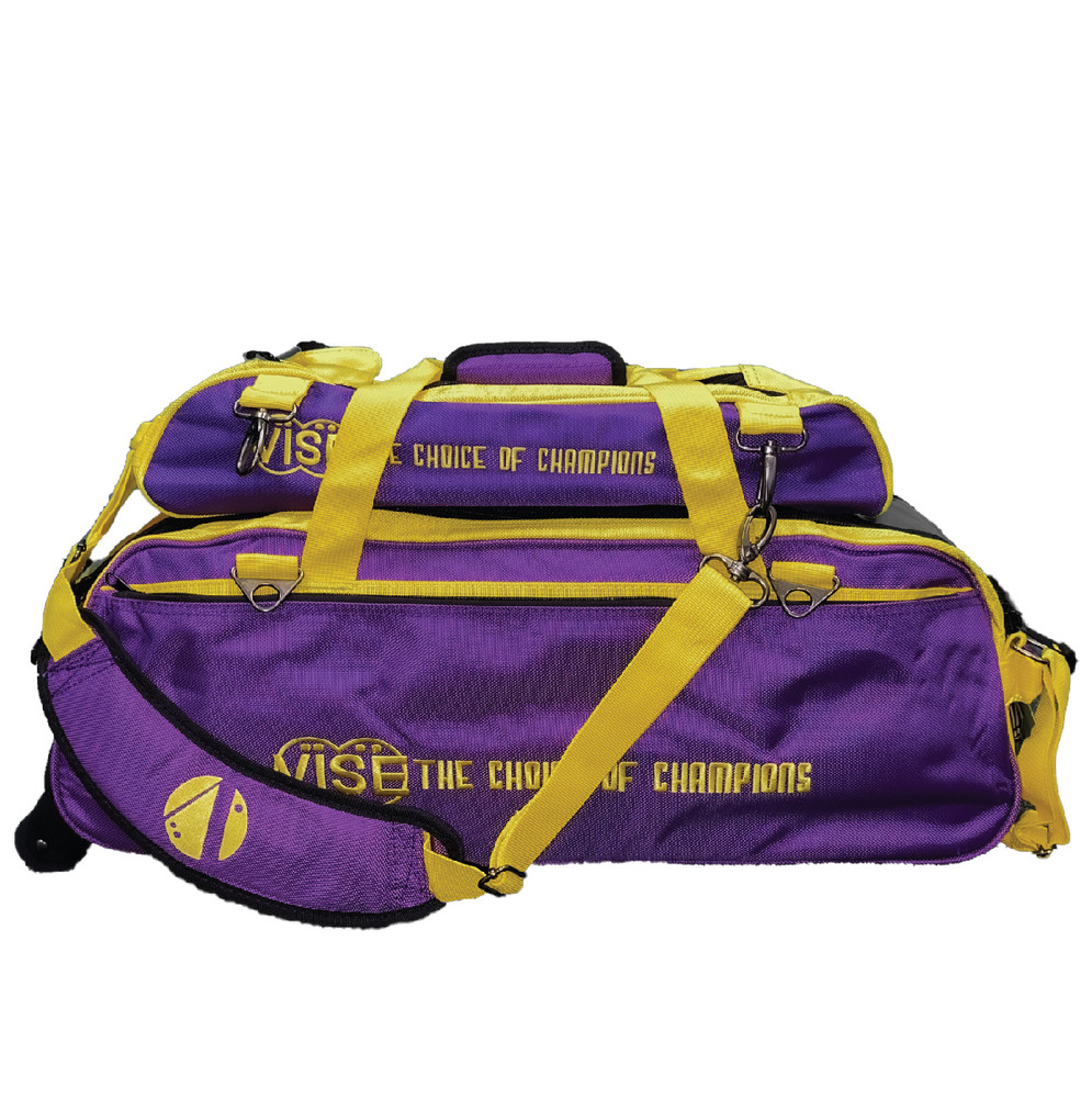 Vise 3 Ball Tote Roller Bowling Bag with Shoe Pouch Purple Yellow
