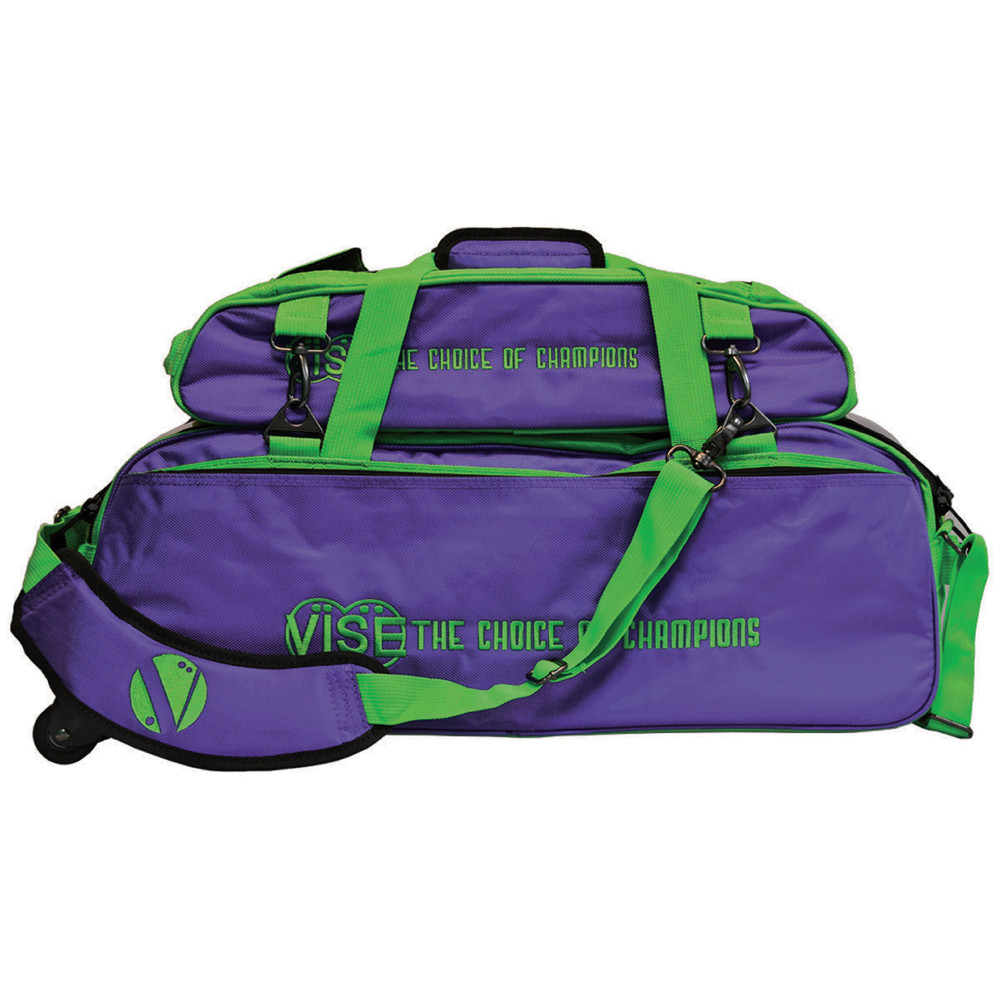  Vise 3 Ball Tote Roller Bowling Bag with Shoe Pouch Purple Green