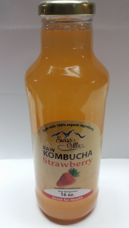 Live real Strawberry Kombucha, Swiss Villa brand, Produced by Kirchenberg farm (16oz)