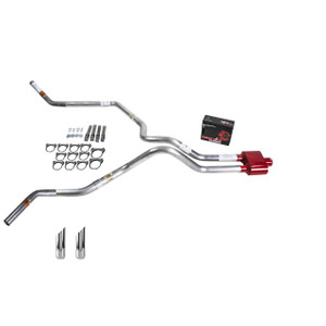 Silverado 07-13 dual exhaust 2.5 SS pipe Cherry Bomb Extreme SW Tip Corner exit