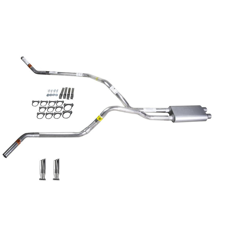 Silverado 96-99 dual exhaust 2.25 pipe dual inlet Flowsound Muffler RC Tip Corner exit
