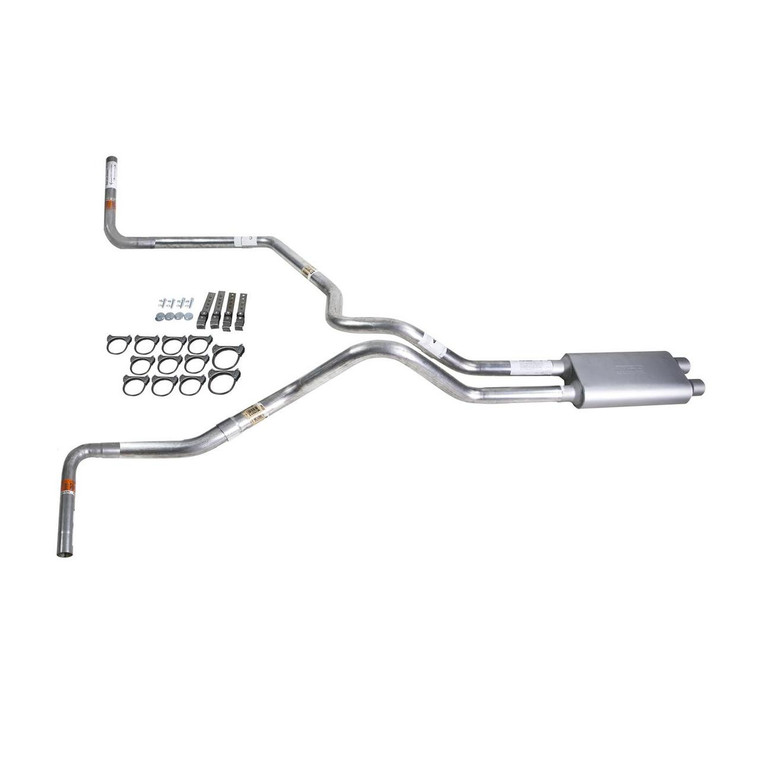 Silverado 96-99 dual exhaust 2.25 MA pipe dual inlet Flowsound Muffler  Side Exit